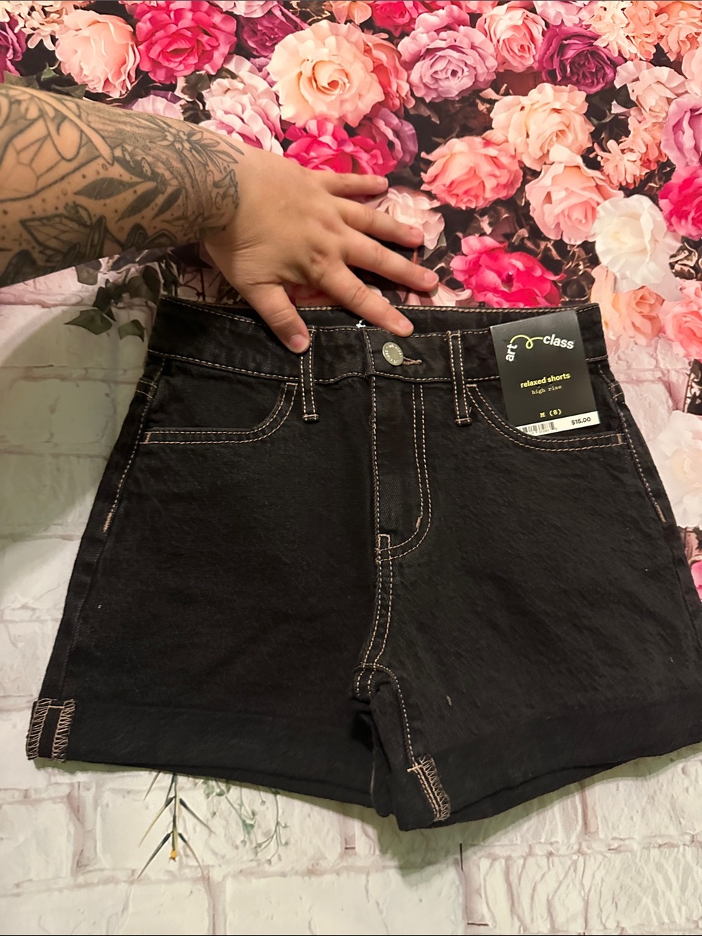 art class Black High-Rise Relaxed Denim Shorts